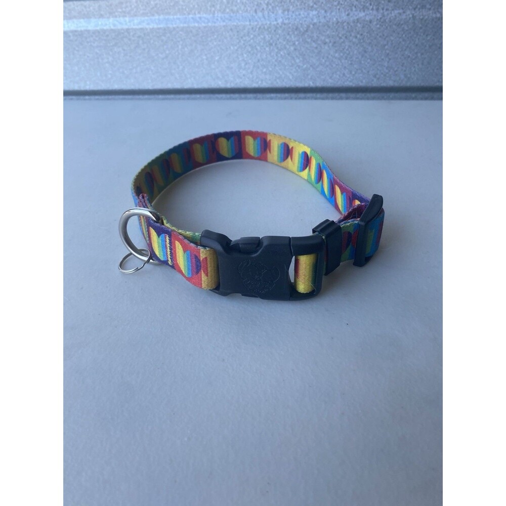 Rainbow Heart Dog Collar Adjustable Quick Release Buckle Nylon Small Medium